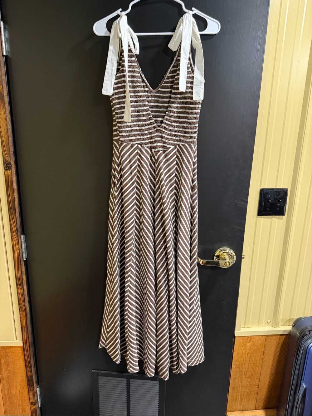 Free People Brown & White Striped Tie-Shoulder Midi Dress - Picture 3 of 3